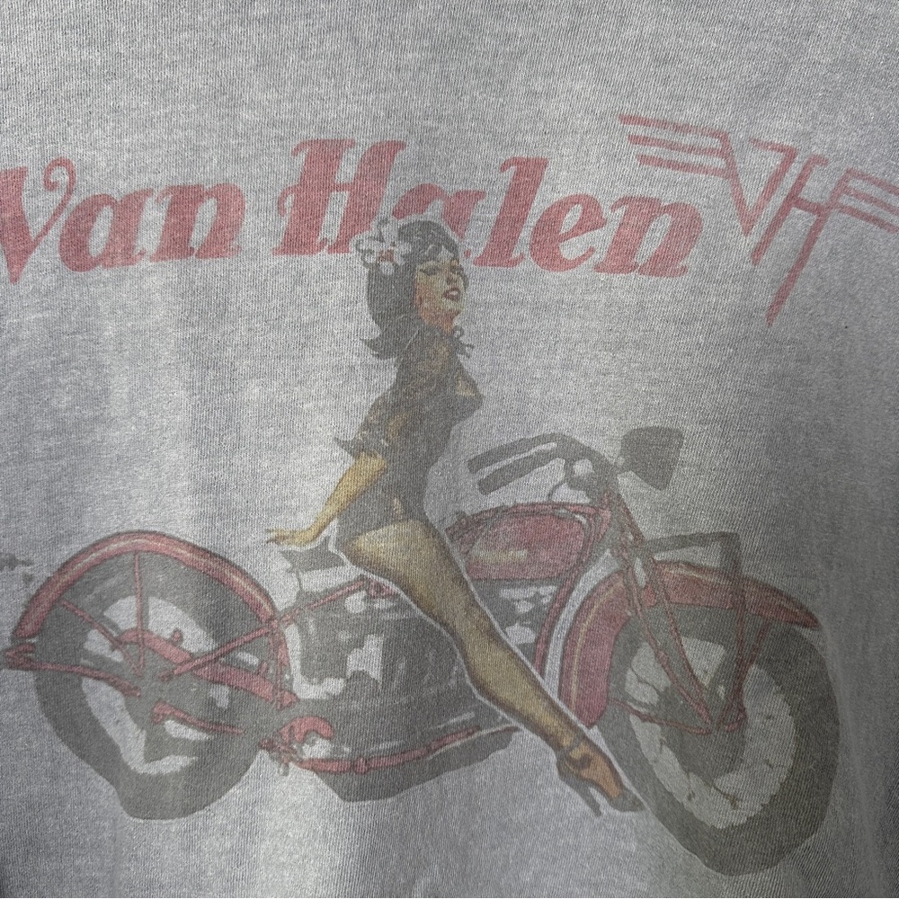 Van Halen Boxy Cropped Tee with Pin-Up Motorcycle Graphic S/M - Picture 5 of 10